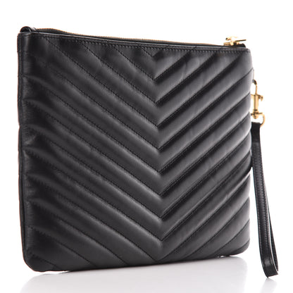 Saint Laurent Calfskin Matelasse Chevron Monogram A5 Wristlet Black 3 of 10