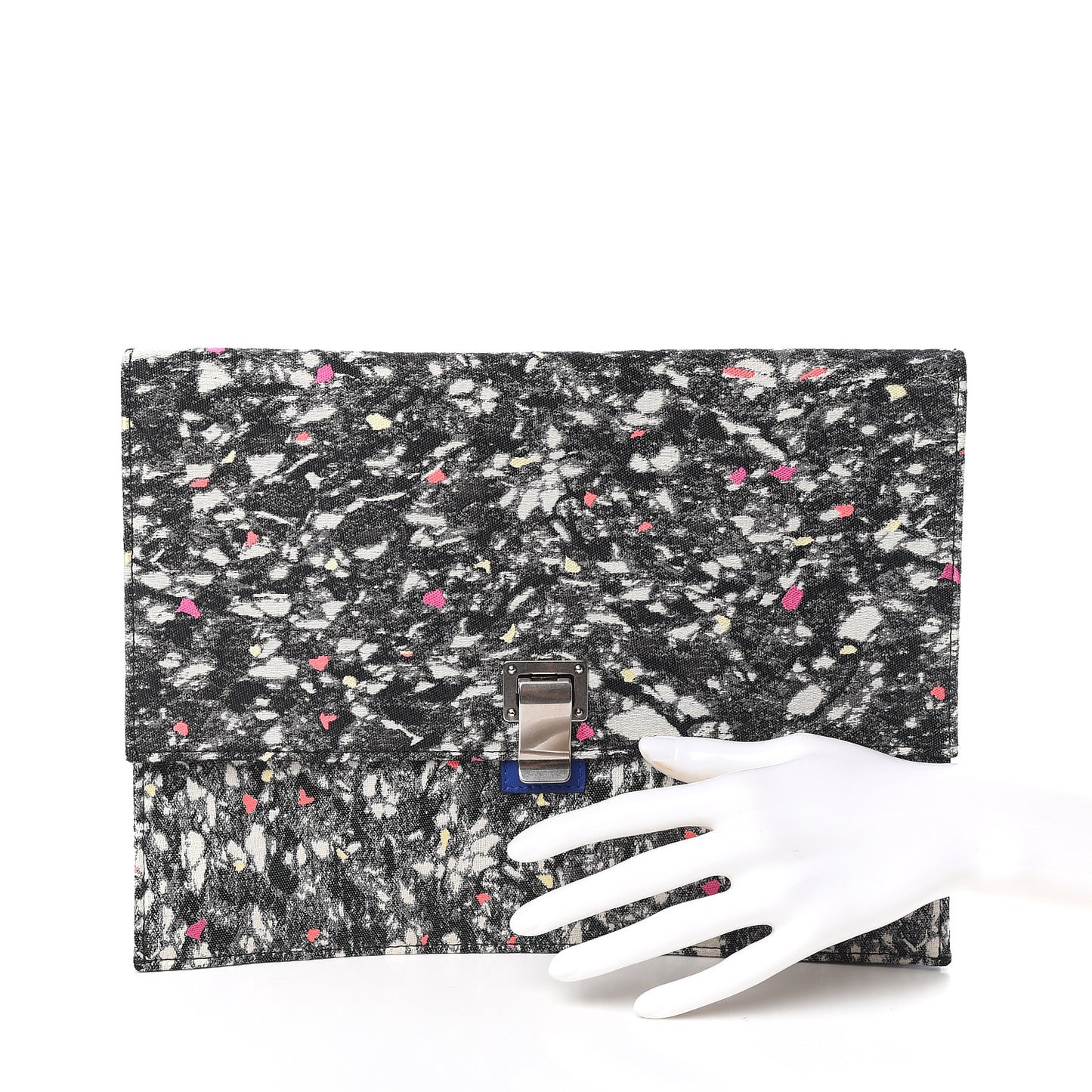 Canvas Carpet Print Lambskin Small Lunch Bag Clutch Charcoal Electric Blue