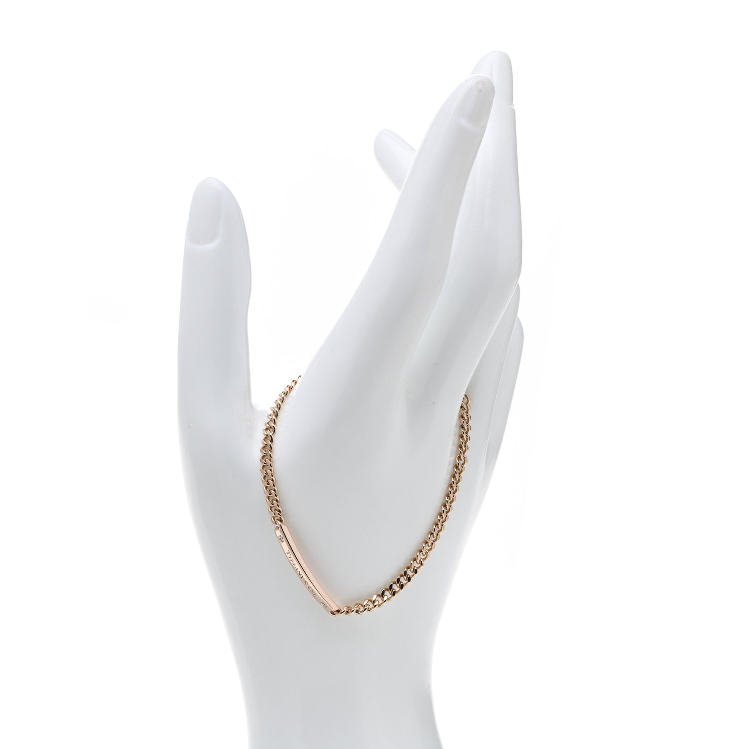 Tiffany 18K Rose Gold Diamond Micro Link ID Chain Bracelet 2 of 5