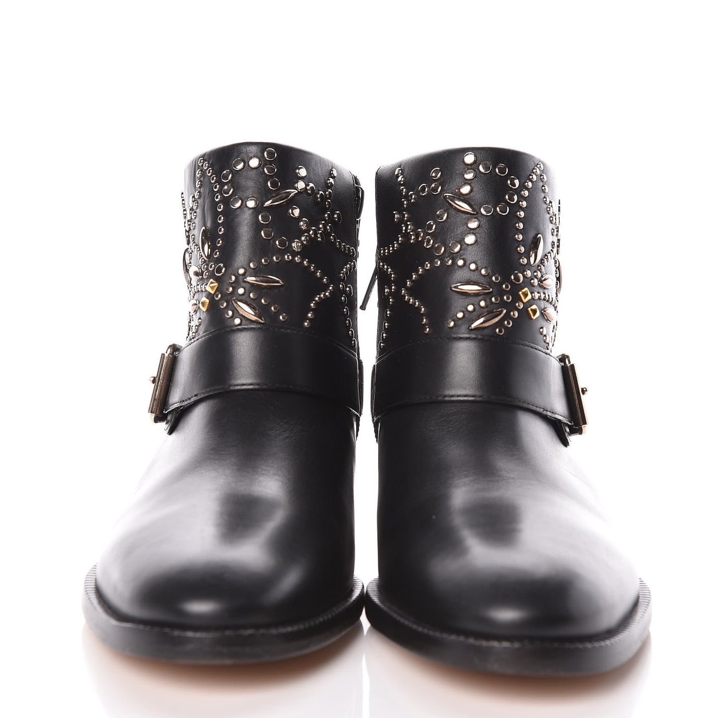 Calfskin Studded Ankle Boots 36 Black