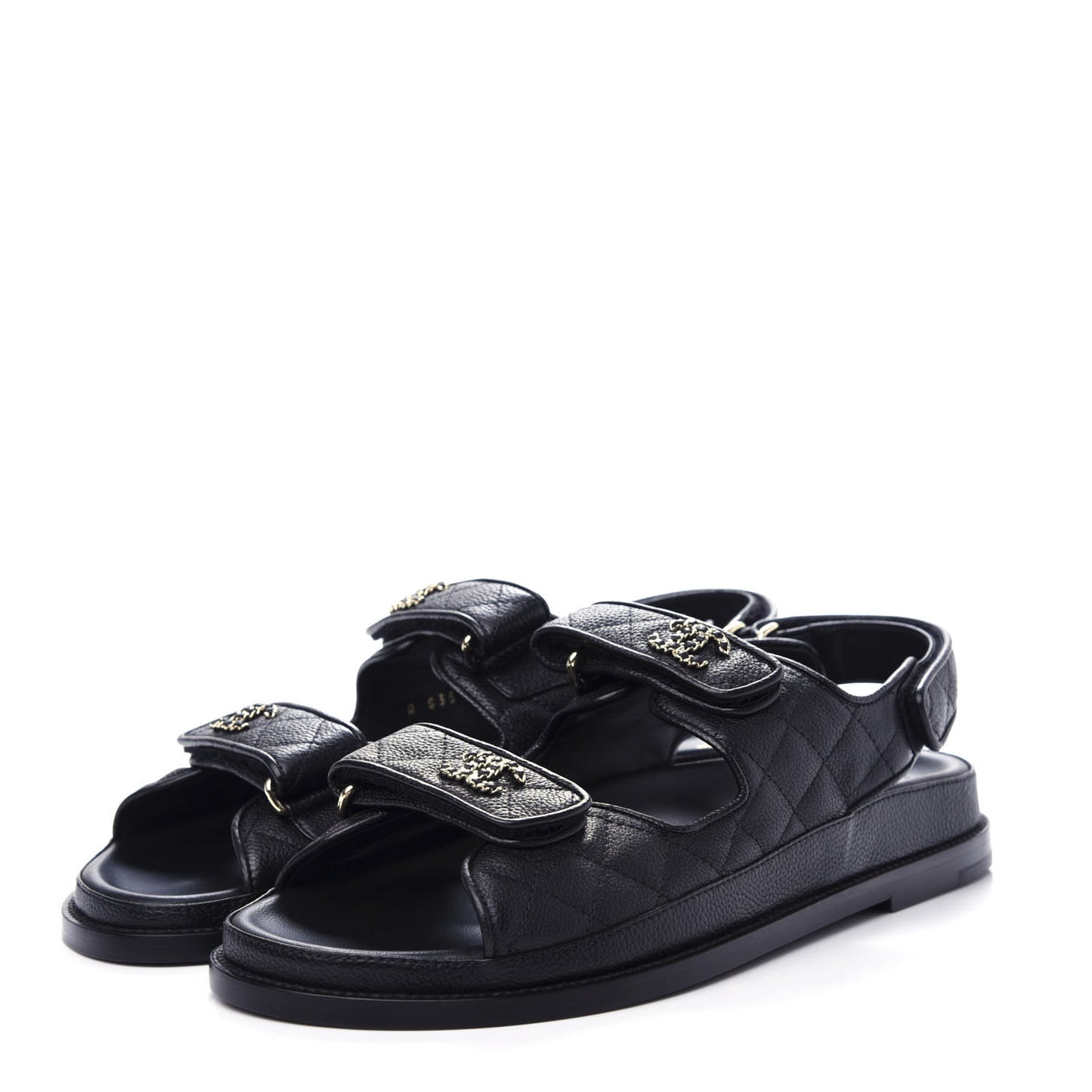 Grained Calfskin Velcro Dad Sandals 40 Black