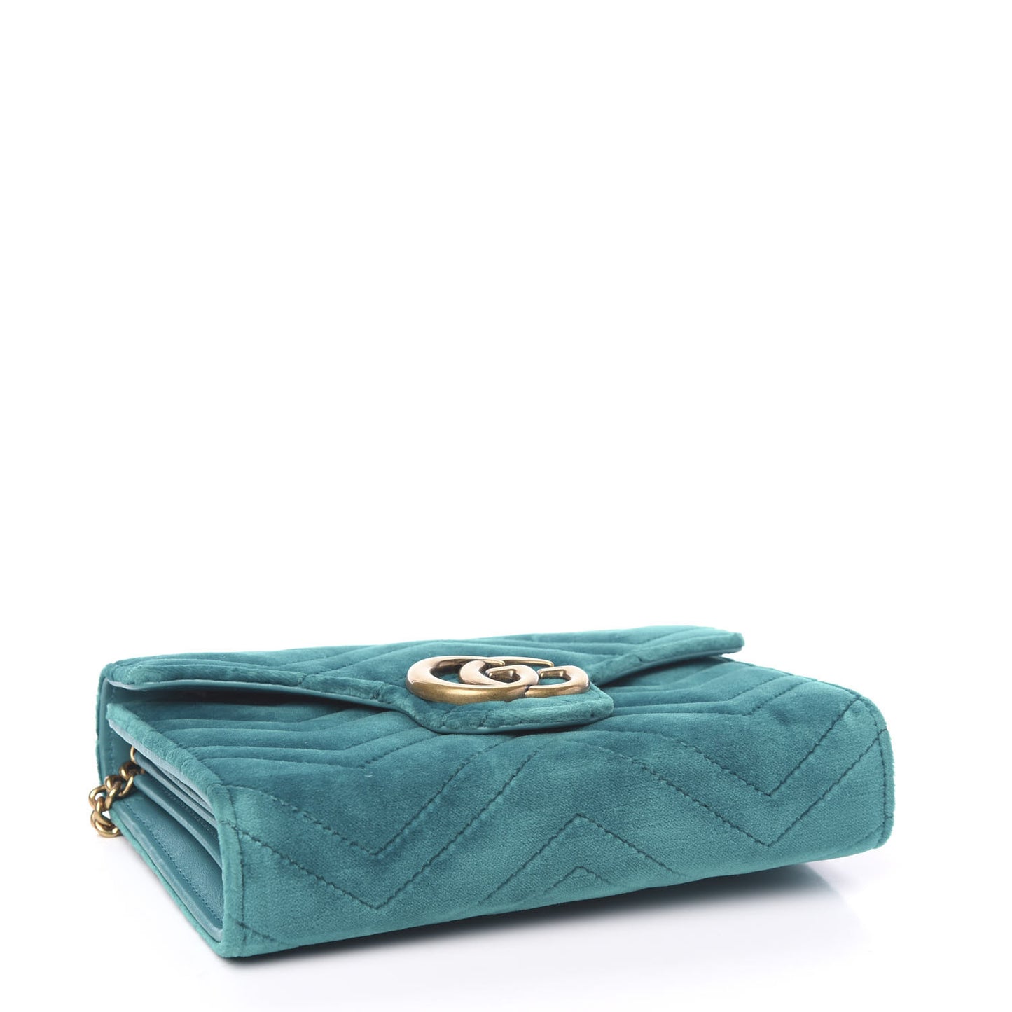 Velvet Matelasse GG Marmont Chain Wallet Pavone Cyan