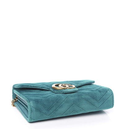 Gucci Velvet Matelasse GG Marmont Chain Wallet Pavone Cyan 3 of 9