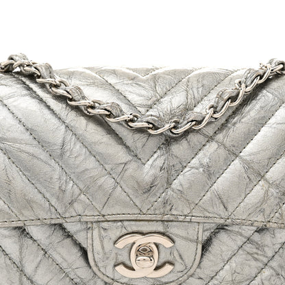 Chanel Patent Metallic Crumpled Calfskin Chevron Quilted Mini Rectangular Flap Silver 8 of 12