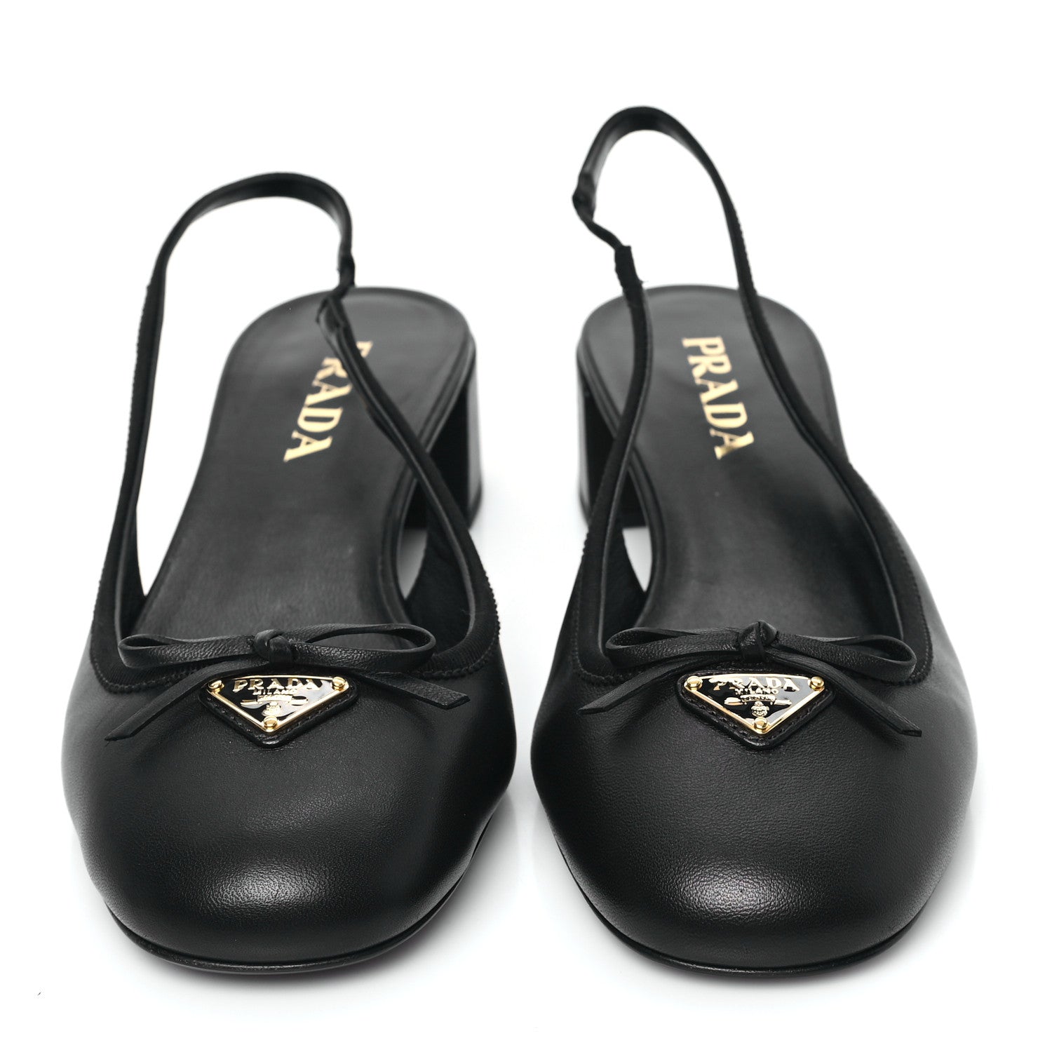 Prada Nappa Triangle Bow 45mm Slingback Pumps 39 Black 2 of 8