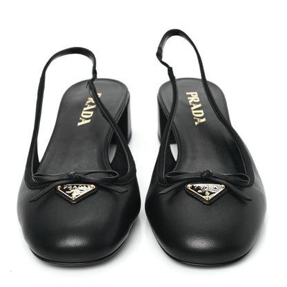 Prada Nappa Triangle Bow 45mm Slingback Pumps 39 Black 2 of 8