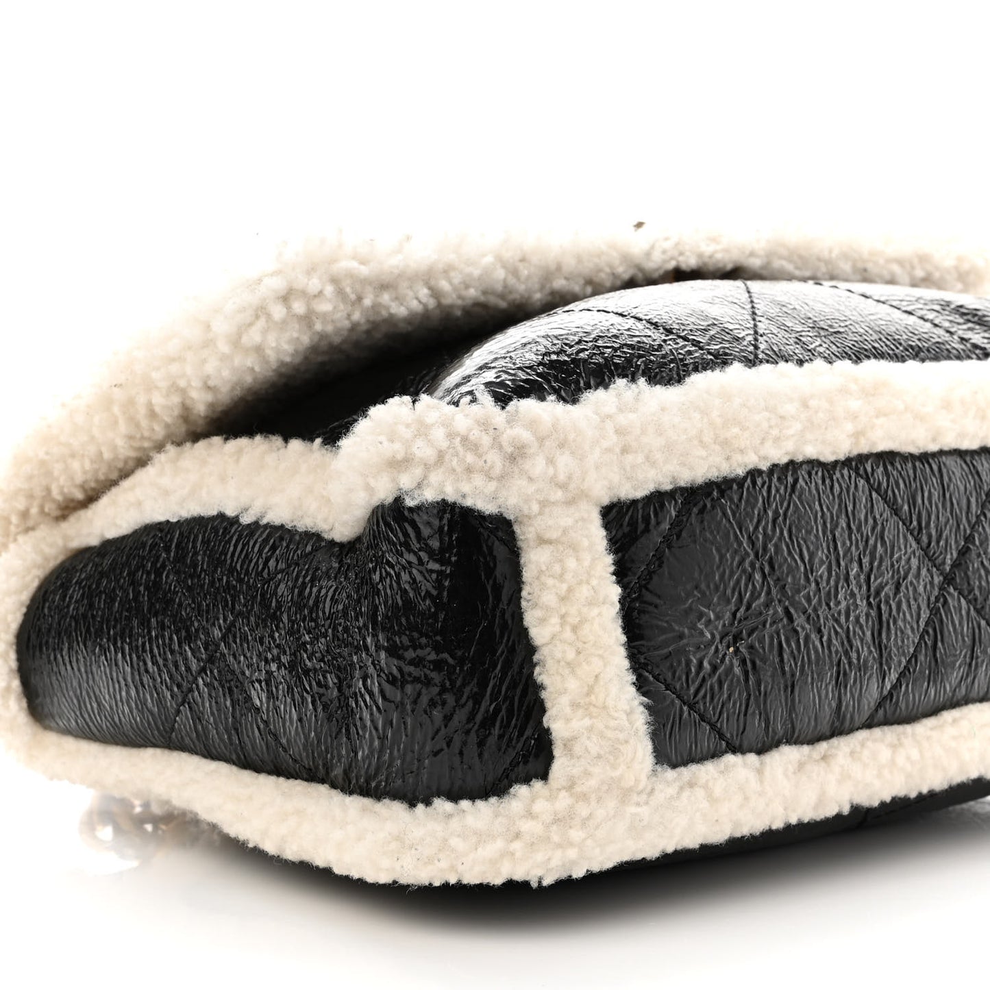 Crumpled Calfskin Shearling Sheepskin Quilted Large Chanel 19 Flap Black