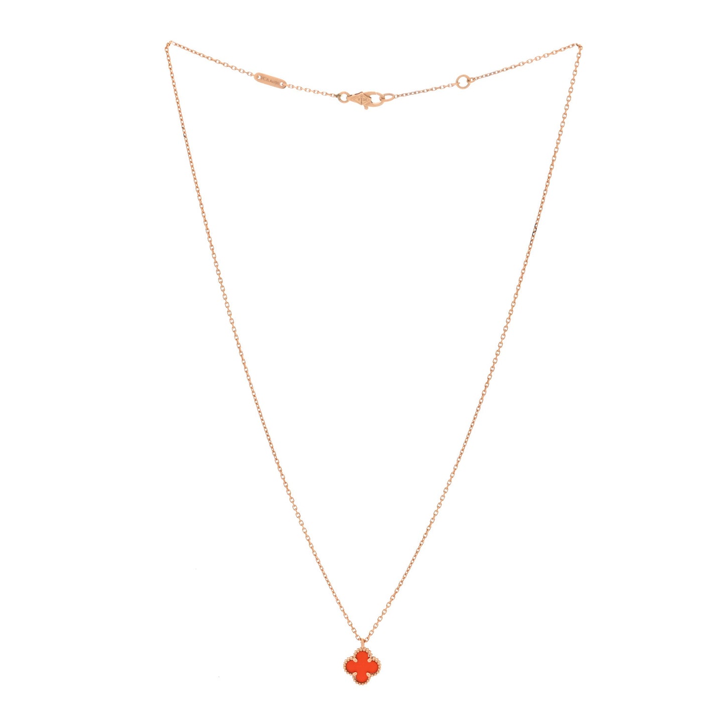 18K Rose Gold Carnelian Sweet Alhambra Pendant Necklace