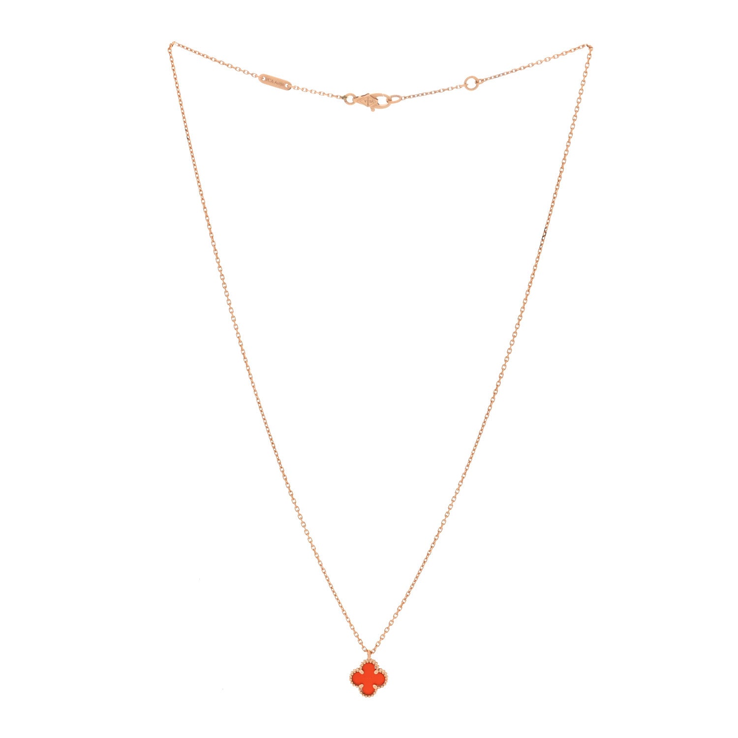 Van Cleef & Arpels 18K Rose Gold Carnelian Sweet Alhambra Pendant Necklace 3 of 5
