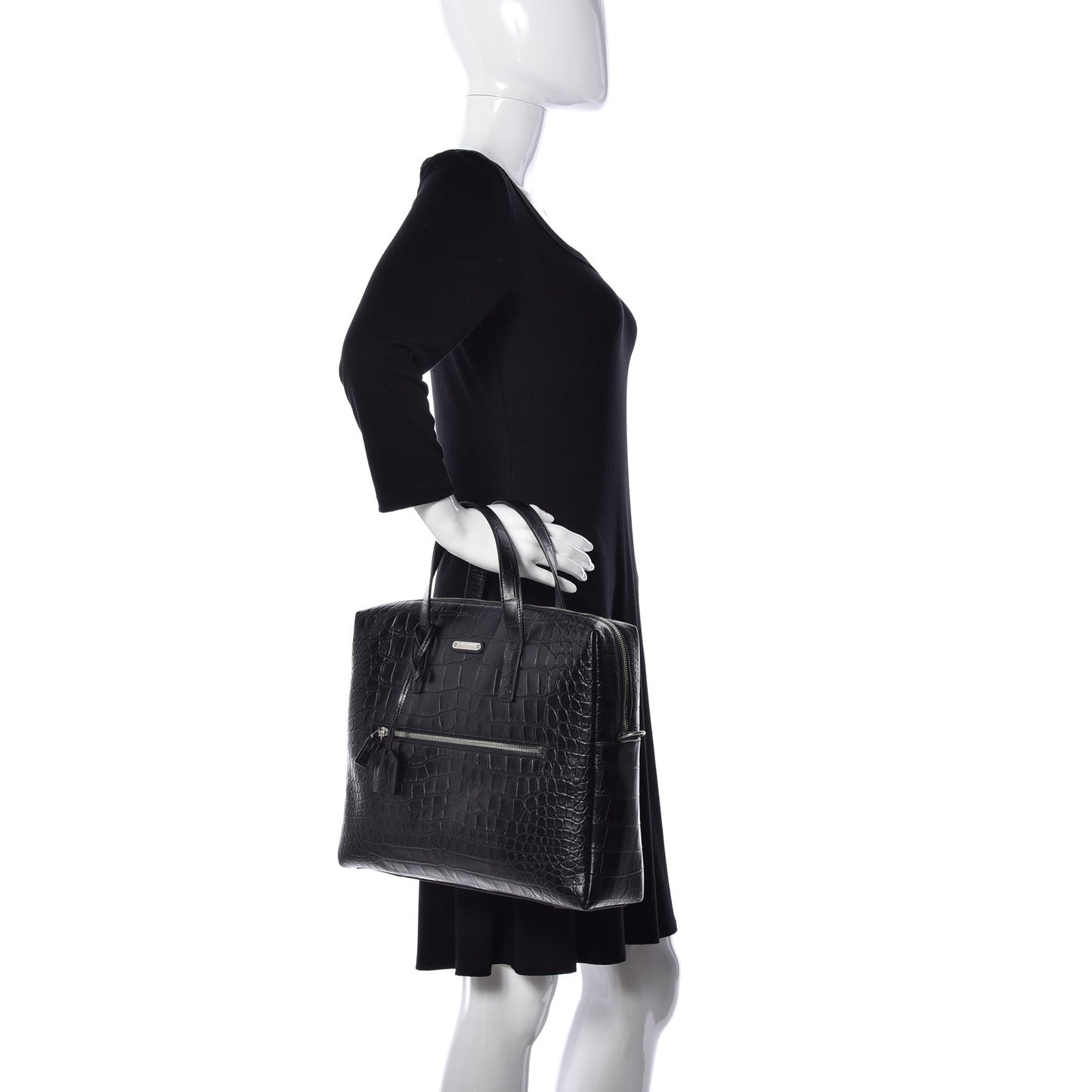 Calfskin Crocodile Embossed Bold Briefcase Black