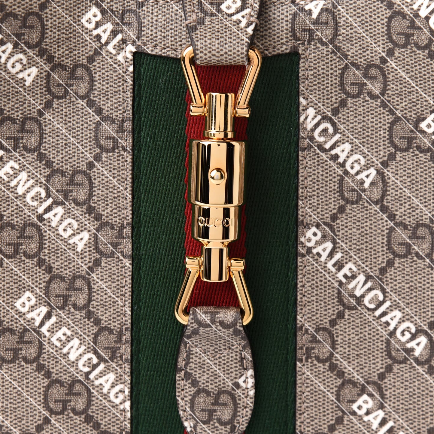X BALENCIAGA GG Supreme Monogram Striped Logo Print Web Small Jackie 1961 Hobo Beige Ebony Mystic White
