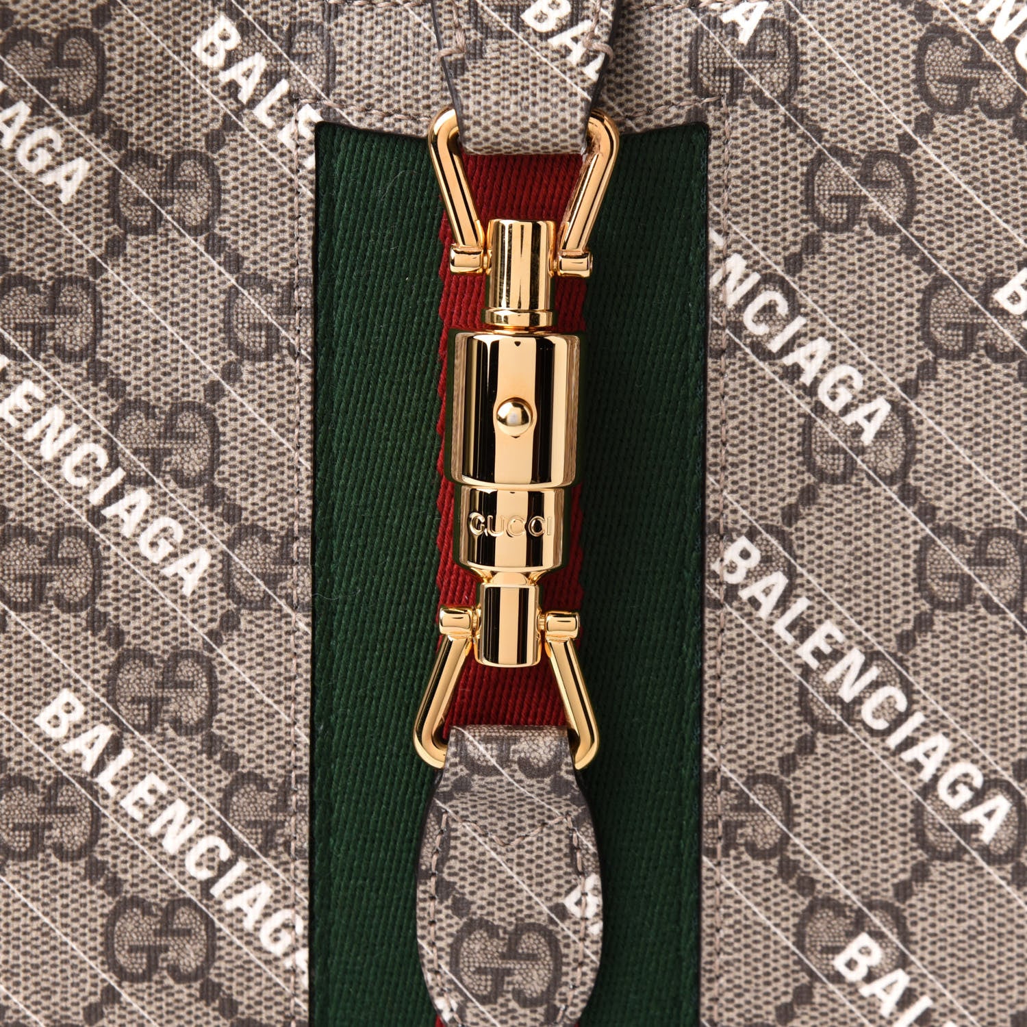 Gucci X BALENCIAGA GG Supreme Monogram Striped Logo Print Web Small Jackie 1961 Hobo Beige Ebony Mystic White 10 of 11