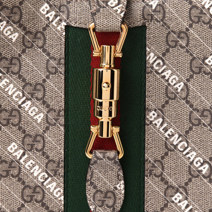 Gucci X BALENCIAGA GG Supreme Monogram Striped Logo Print Web Small Jackie 1961 Hobo Beige Ebony Mystic White 10 of 11