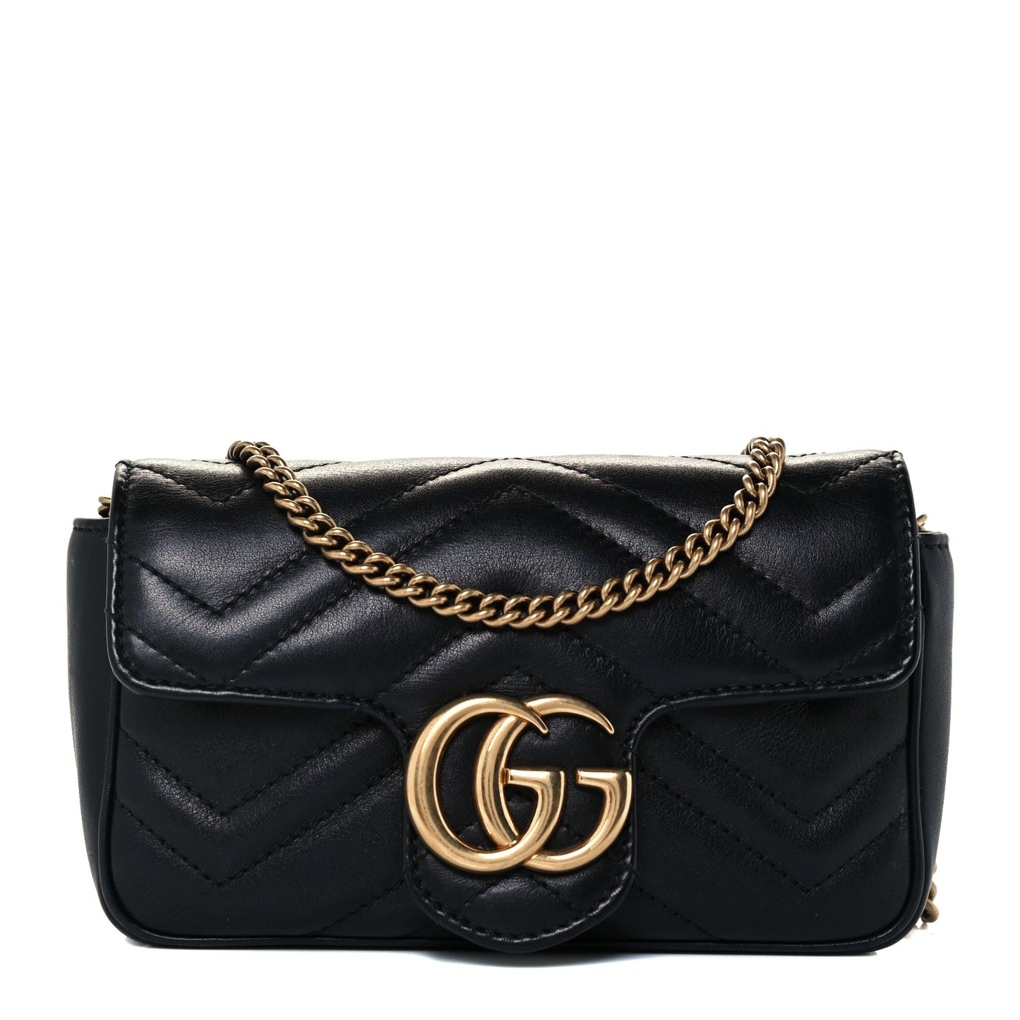 Calfskin Matelasse Super Mini GG Marmont Shoulder Bag Black
