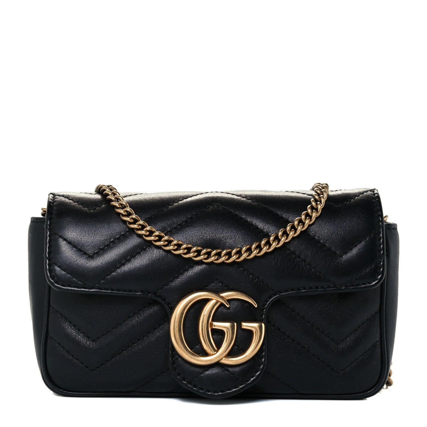 Gucci Calfskin Matelasse Super Mini GG Marmont Shoulder Bag Black 1 of 11