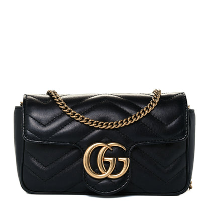 Gucci Calfskin Matelasse Super Mini GG Marmont Shoulder Bag Black 1 of 11