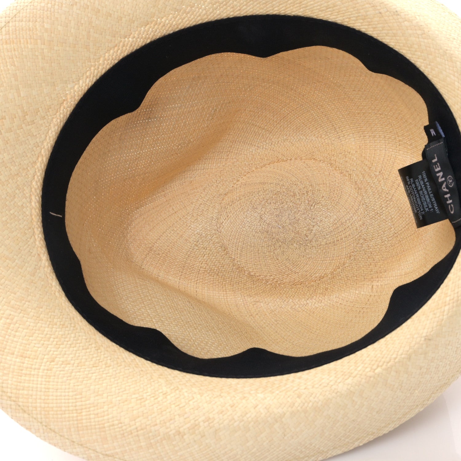 Chanel Straw Grosgrain Ribbon Fedora Hat M Beige Black 7 of 8