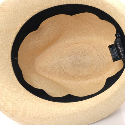 Chanel Straw Grosgrain Ribbon Fedora Hat M Beige Black 7 of 8