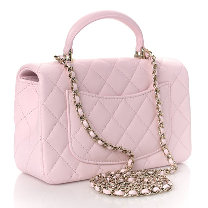 Chanel Lambskin Quilted Mini Top Handle Rectangular Flap Light Pink 3 of 10