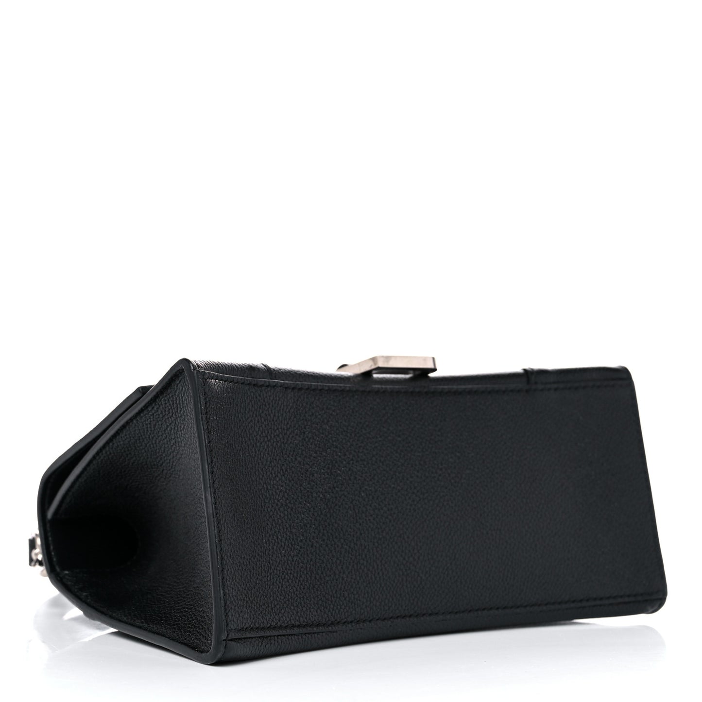 Grained Calfskin Small Hourglass Top Handle Bag Black