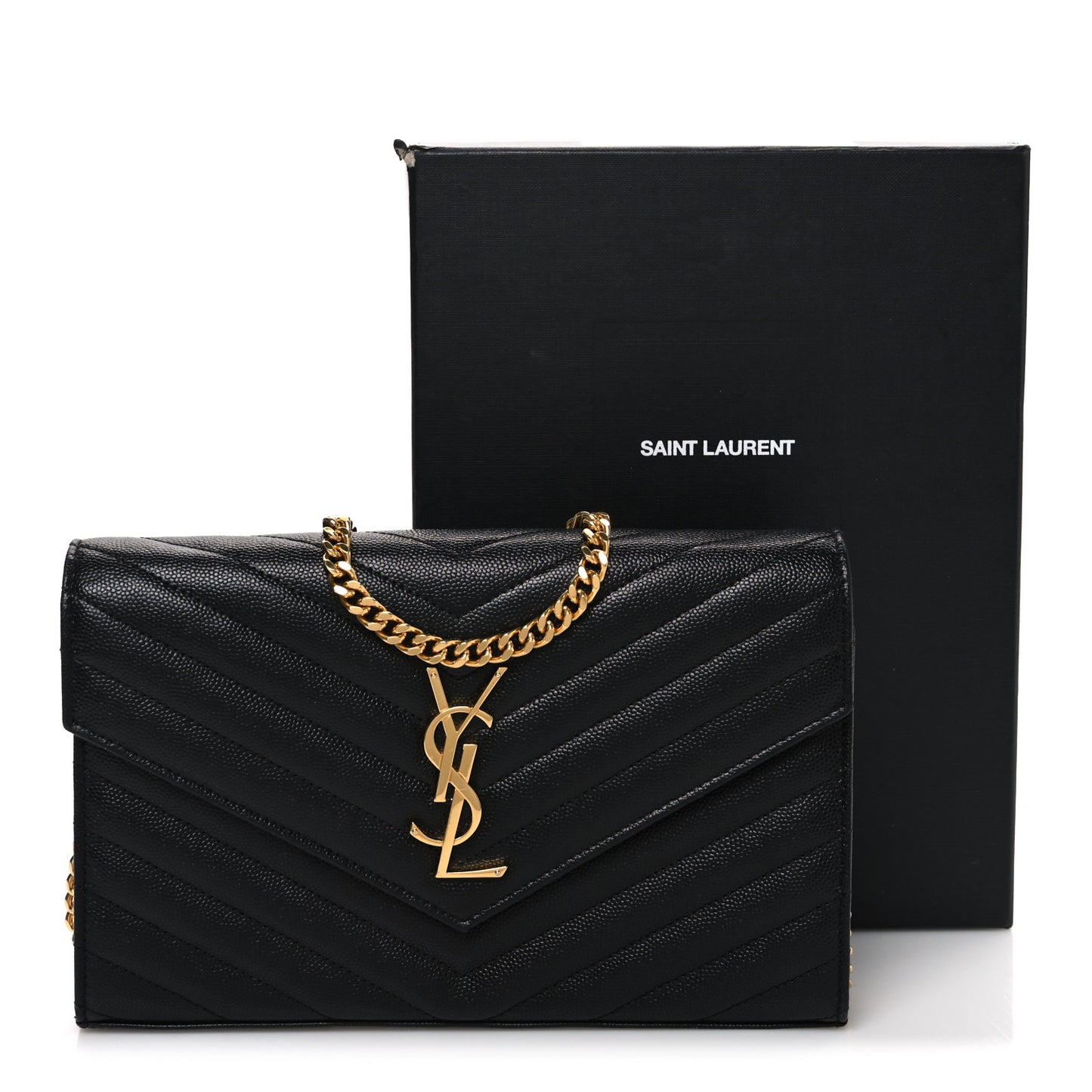 Grain De Poudre Matelasse Chevron Monogram Chain Wallet Black