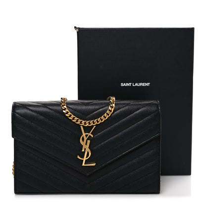 Saint Laurent Grain De Poudre Matelasse Chevron Monogram Chain Wallet Black 11 of 11