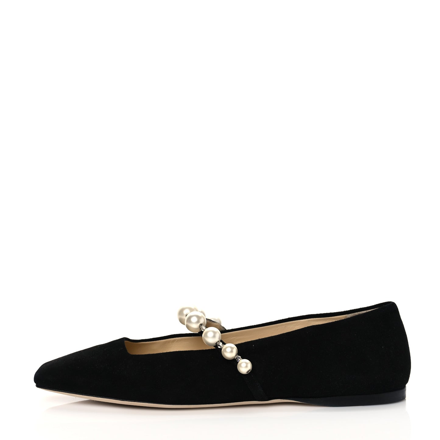 Suede Pearl Embellished Ade Flat 39 Black