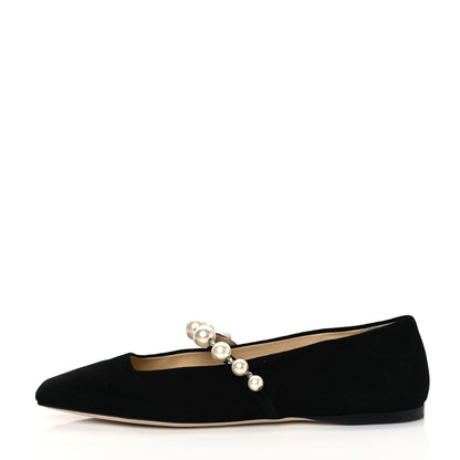 Jimmy Choo Suede Pearl Embellished Ade Flat 39 Black 1 of 8
