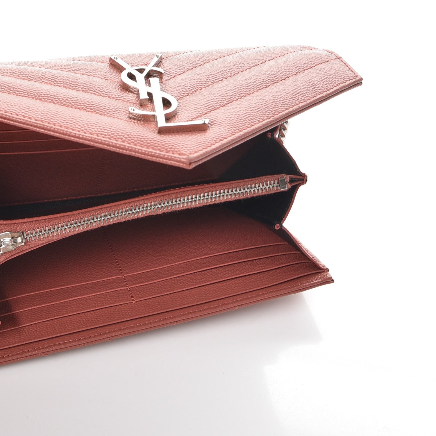 Saint Laurent Grain De Poudre Matelasse Chevron Small Monogram Chain Wallet Blush Fonce 5 of 8