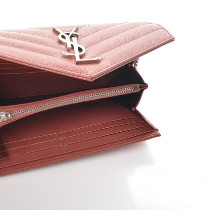 Saint Laurent Grain De Poudre Matelasse Chevron Small Monogram Chain Wallet Blush Fonce 5 of 8