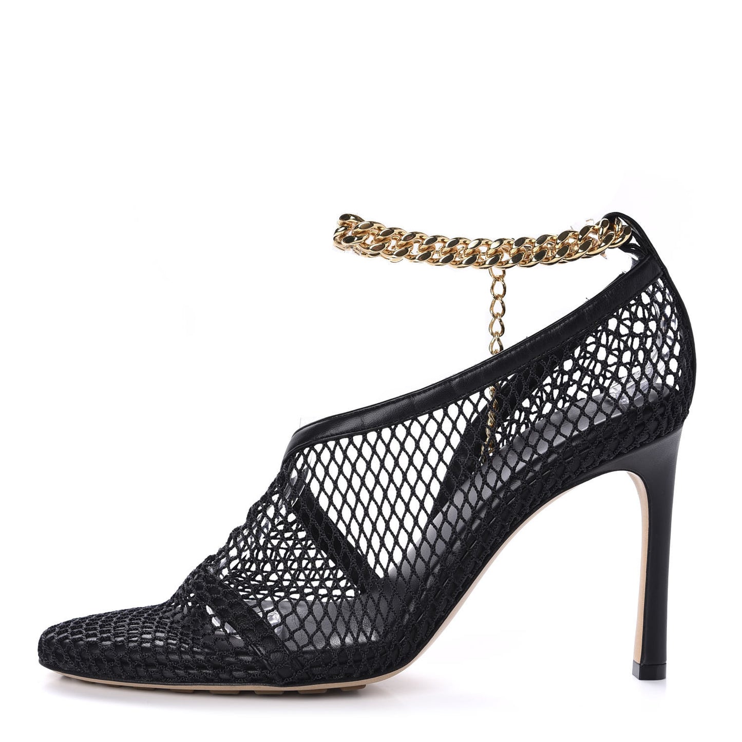 Mesh Nappa Chunky Chain Sandals 38 Black