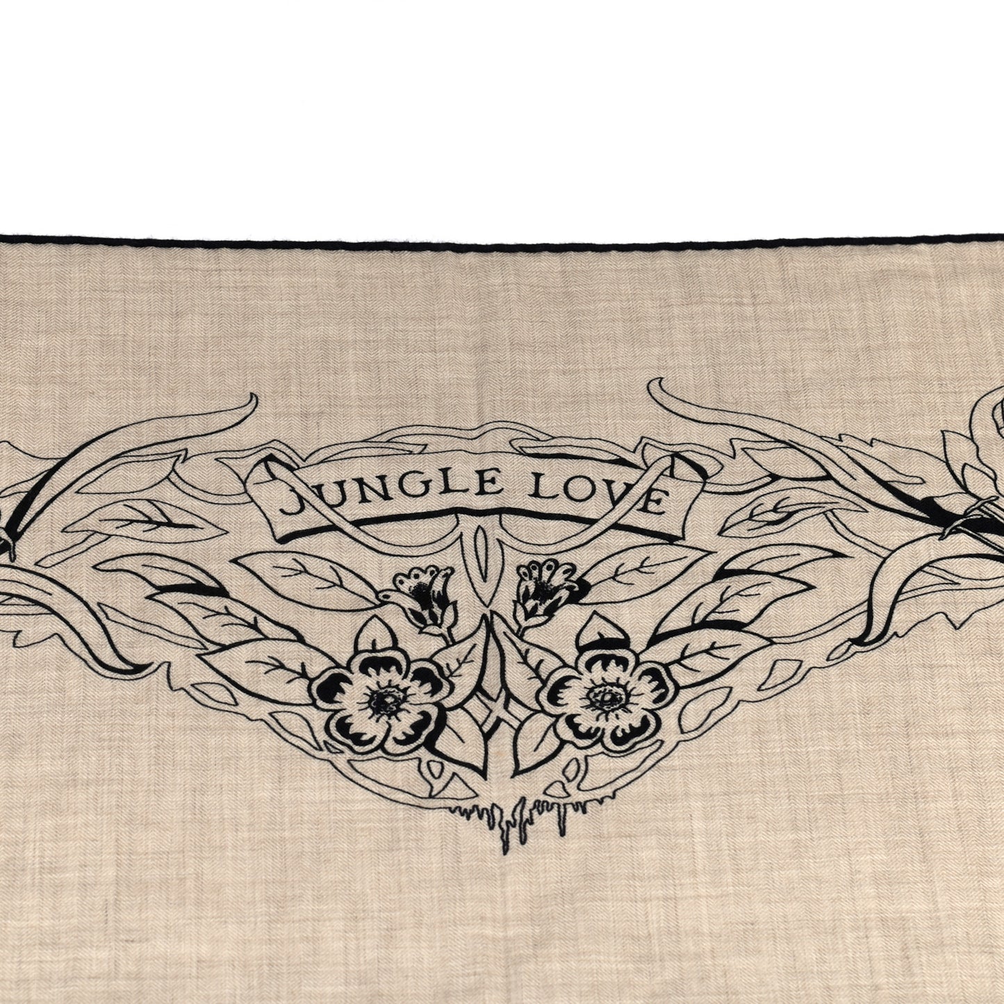 Cashmere Silk Jungle Love Tattoo Shawl 140 Natural Bleu Black