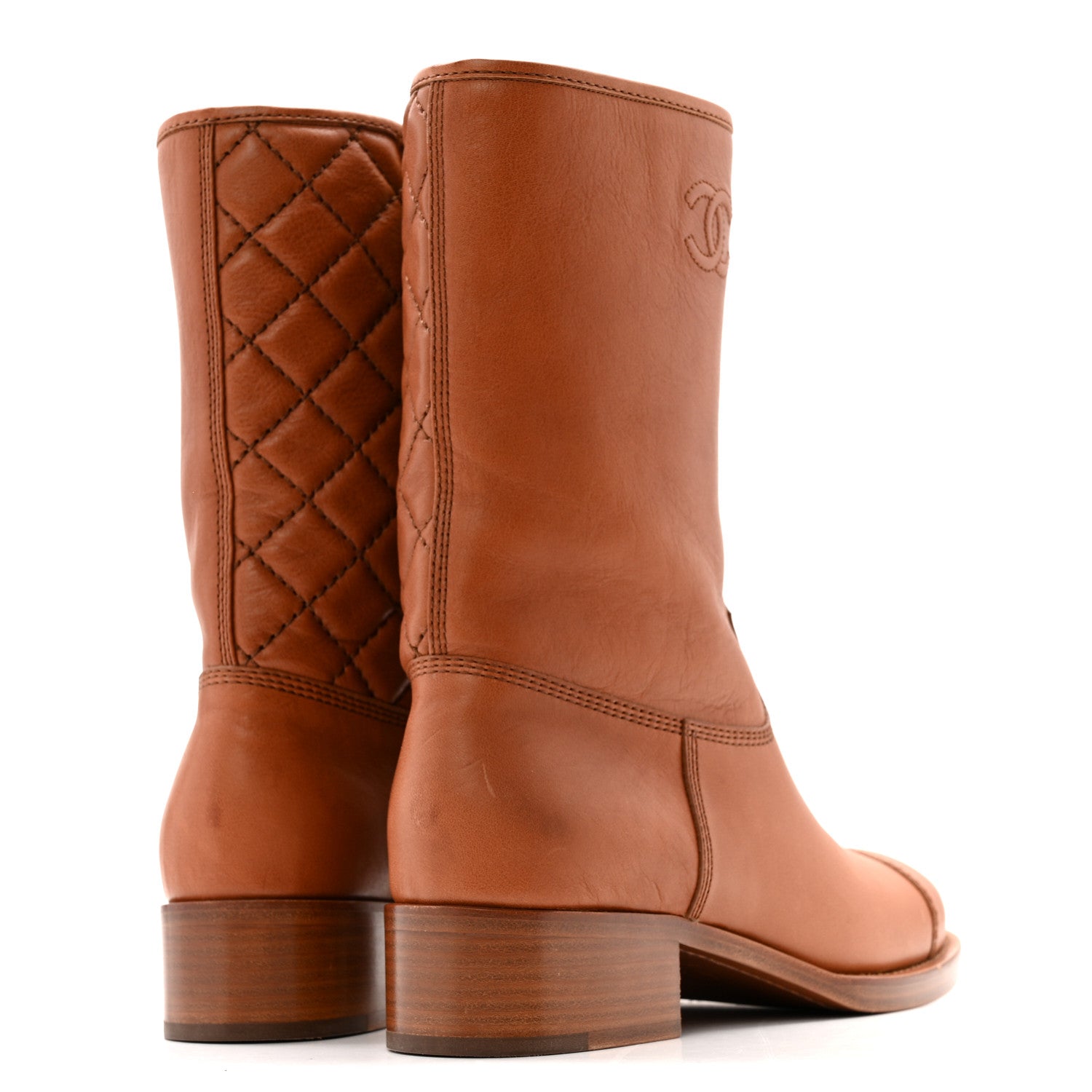 Chanel Calfskin CC Logo Mid Calf Boots 39 Brown 5 of 14