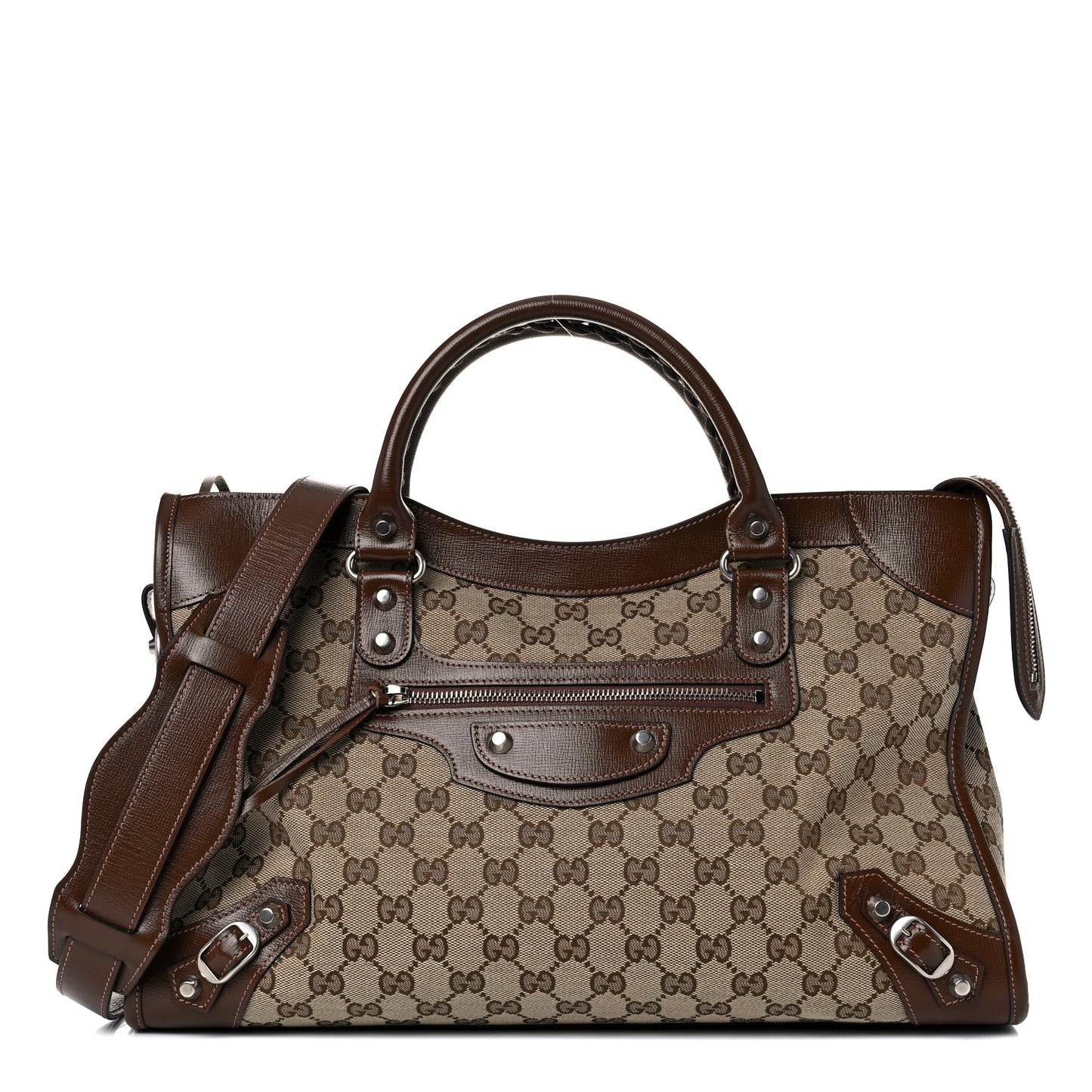 X GUCCI GG Monogram Azalea Calfskin Neo Classic Silver Hardware Medium City Beige Ebony Brown Sugar