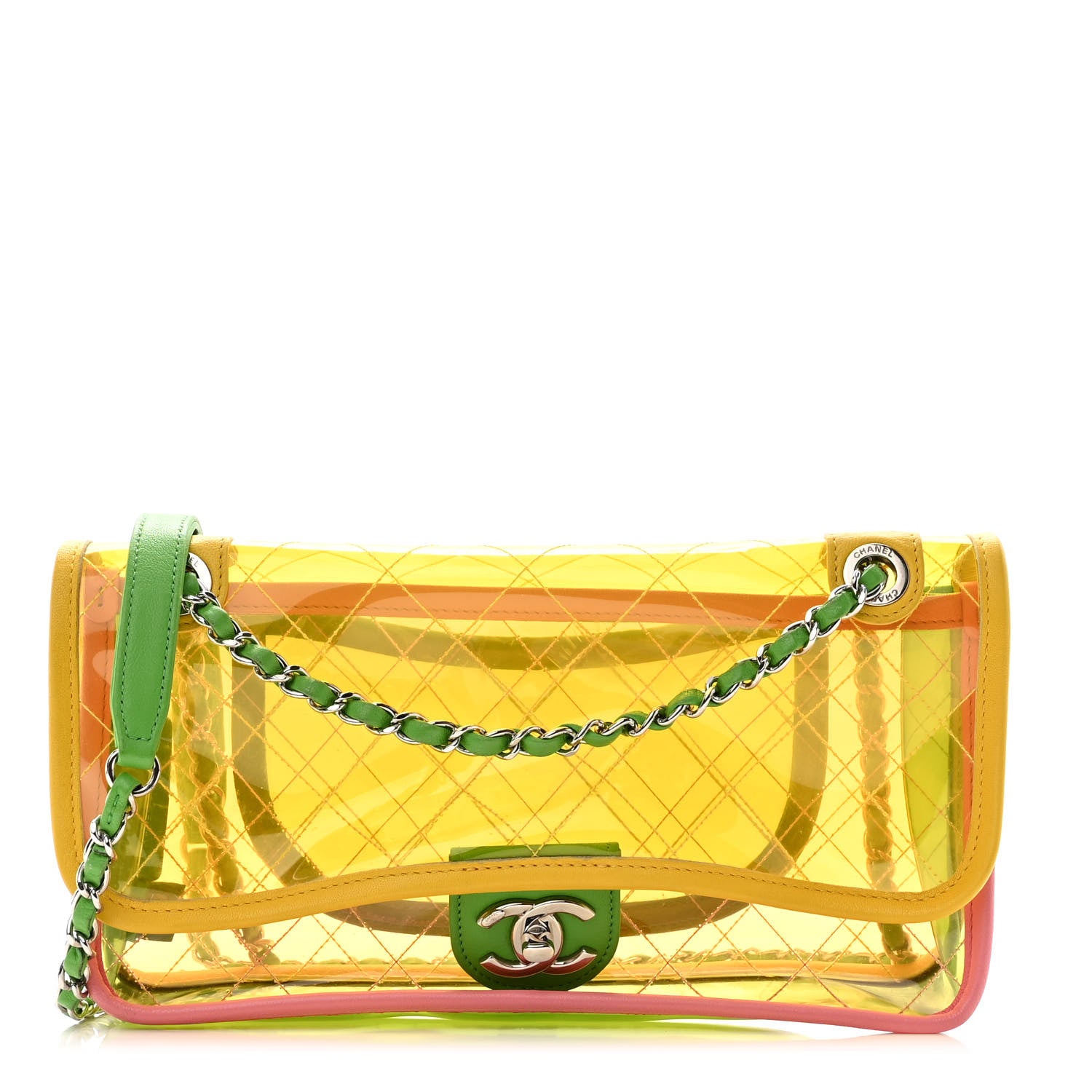 Chanel PVC Lambskin Stitched Medium Coco Splash Flap Yellow Green Pink 1 of 10