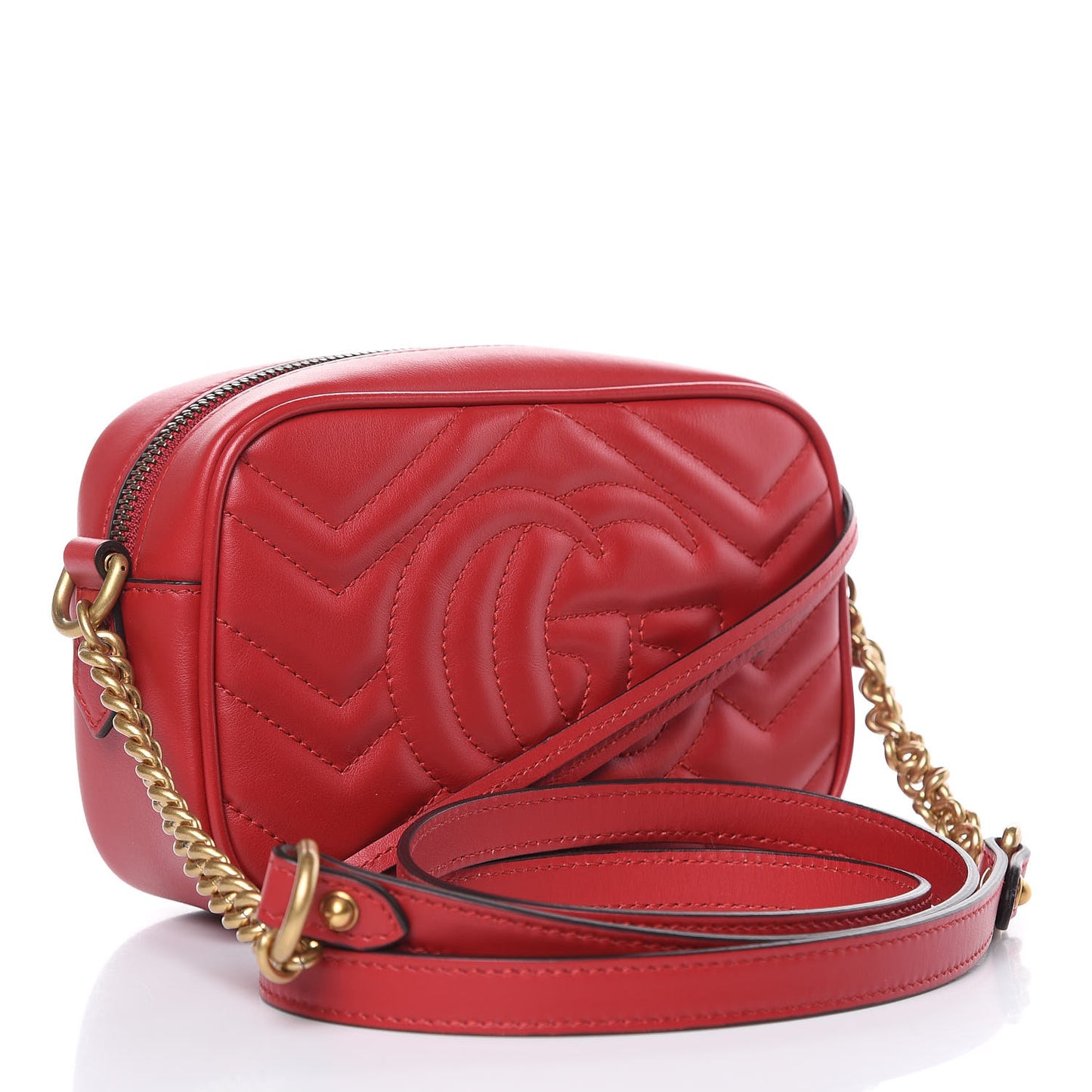 Calfskin Matelasse Mini GG Marmont Chain Shoulder Bag Hibiscus Red
