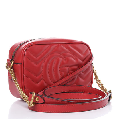 Gucci Calfskin Matelasse Mini GG Marmont Chain Shoulder Bag Hibiscus Red 3 of 11