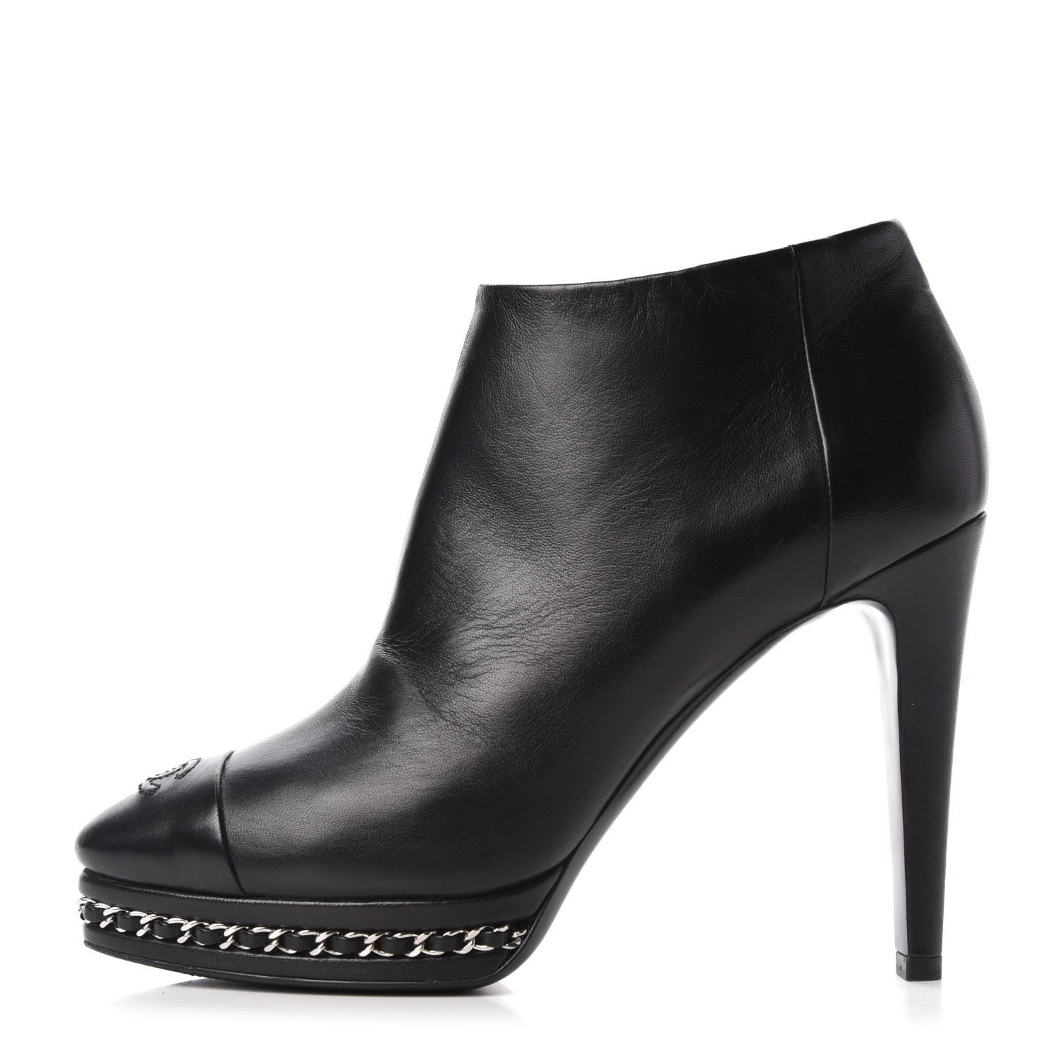 Chanel Lambskin CC Platform Cap Toe Chain Ankle Boots 37 Black 1 of 11