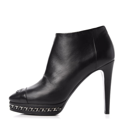 Chanel Lambskin CC Platform Cap Toe Chain Ankle Boots 37 Black 1 of 11
