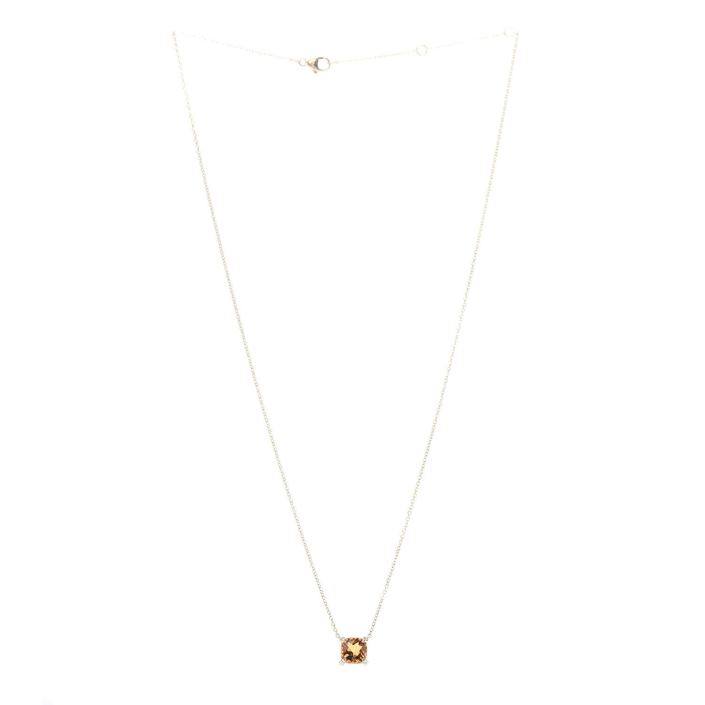 18K Yellow Gold Diamond Citrine 7mm Petite Chatelaine Pendant Necklace