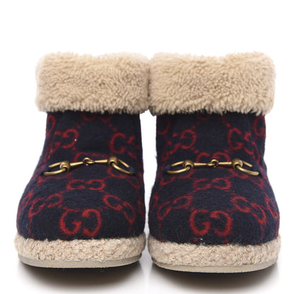 Gucci Covered Wool GG Monogram Womens Fria Horsebit Ankle Boots 39.5 Blue Red Butterscotch 2 of 8