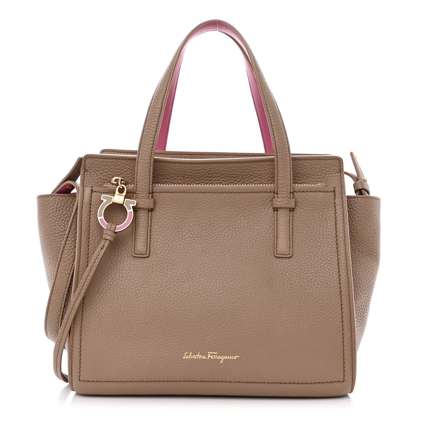 Hammered Calfskin Double Handle Small Amy Tote Beige Pink