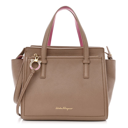 Salvatore Ferragamo Hammered Calfskin Double Handle Small Amy Tote Beige Pink 1 of 10