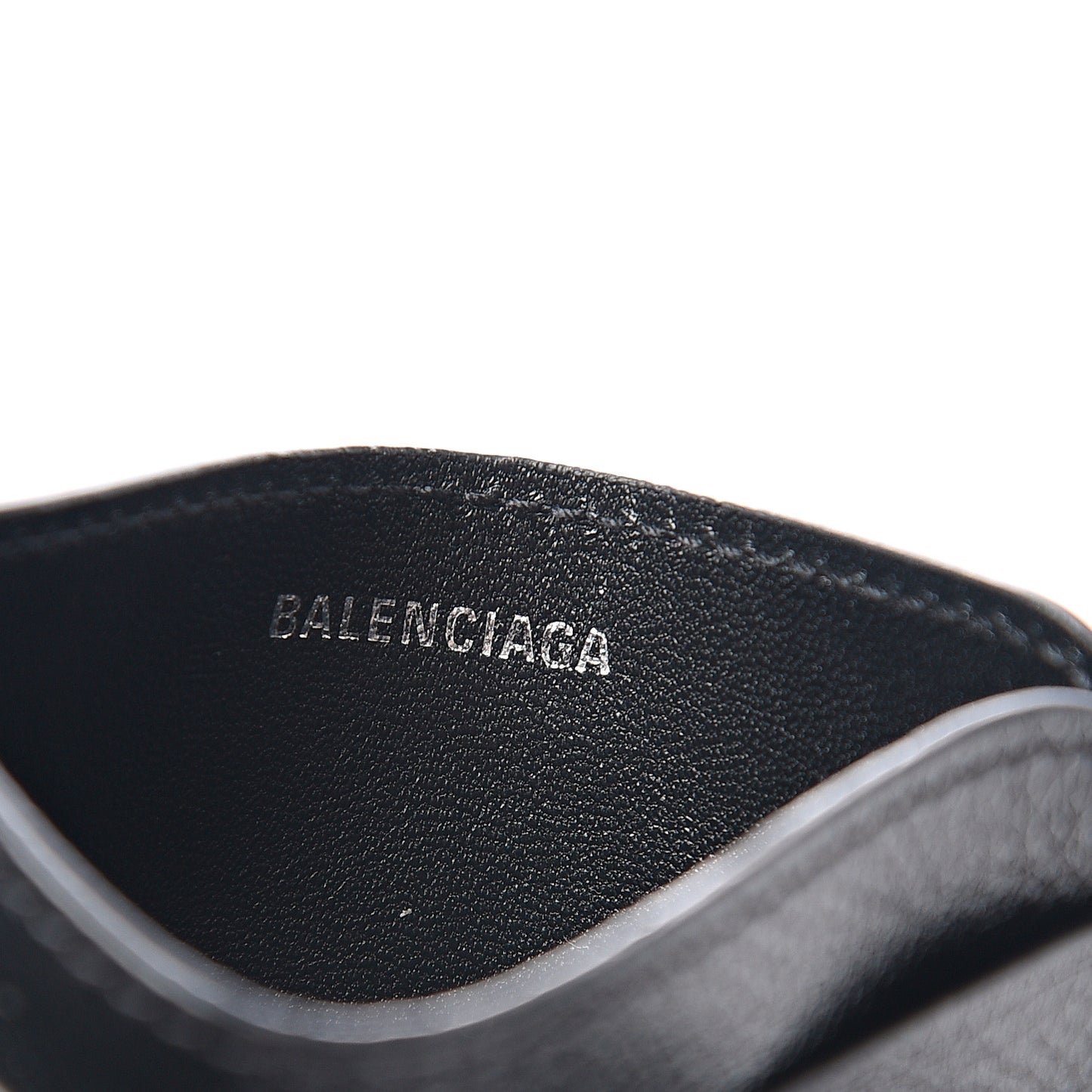 Grained Calfskin Logo Cash Rounded Card Holder Black White