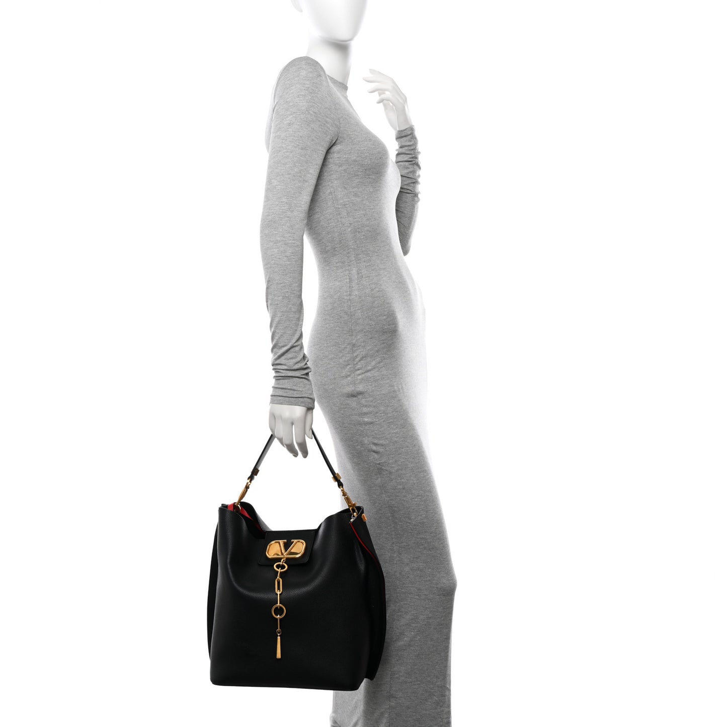 Grainy Calfskin Escape Hobo Bag Black