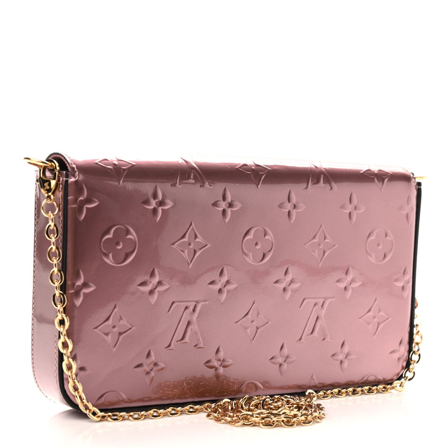 Louis Vuitton Vernis Pochette Felicie Chain Wallet Metallic Pale Pink 3 of 9
