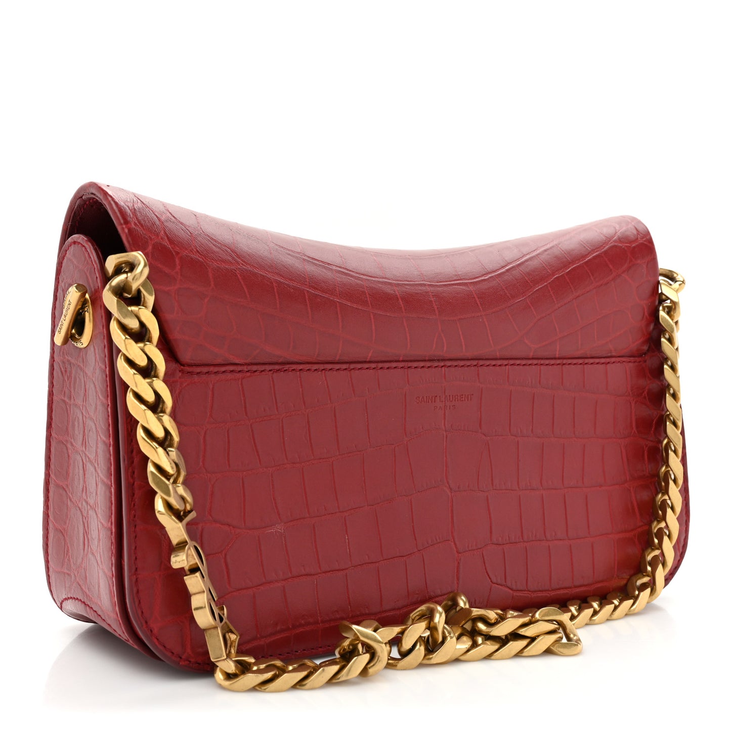 Calfskin Crocodile Embossed Elise Chain Shoulder Bag Red