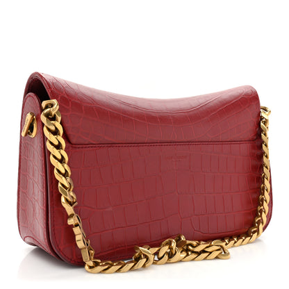 Saint Laurent Calfskin Crocodile Embossed Elise Chain Shoulder Bag Red 3 of 19