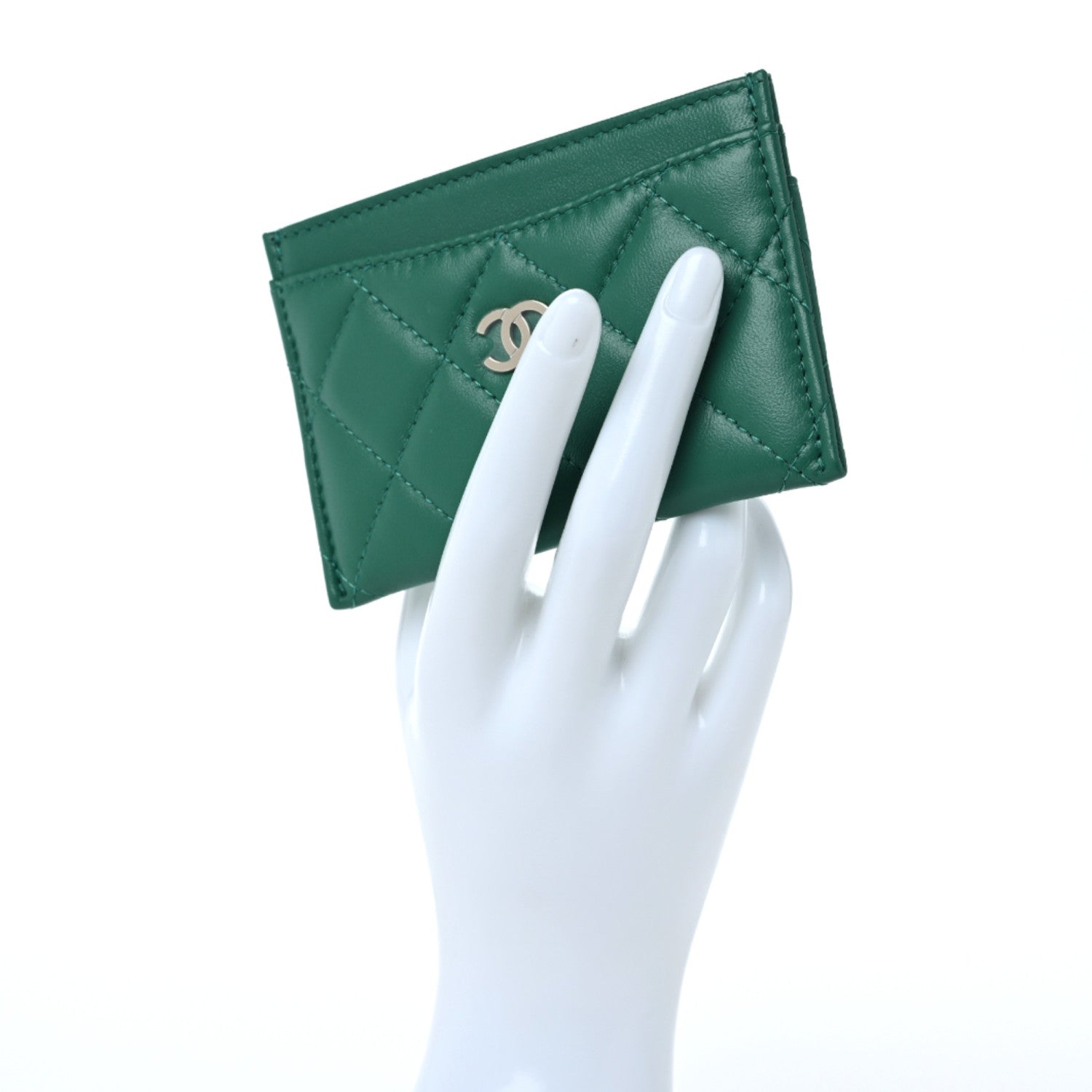 Chanel Lambskin Quilted Card Holder Green 2 of 8