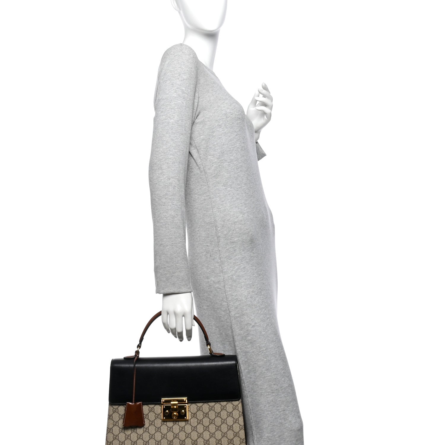 Gucci GG Supreme Monogram Calfskin Medium Padlock Top Handle Bag Beige Black Cuir 2 of 14